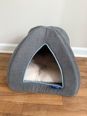 2 Grey Pet Cave Beds with Cream Plush Interior